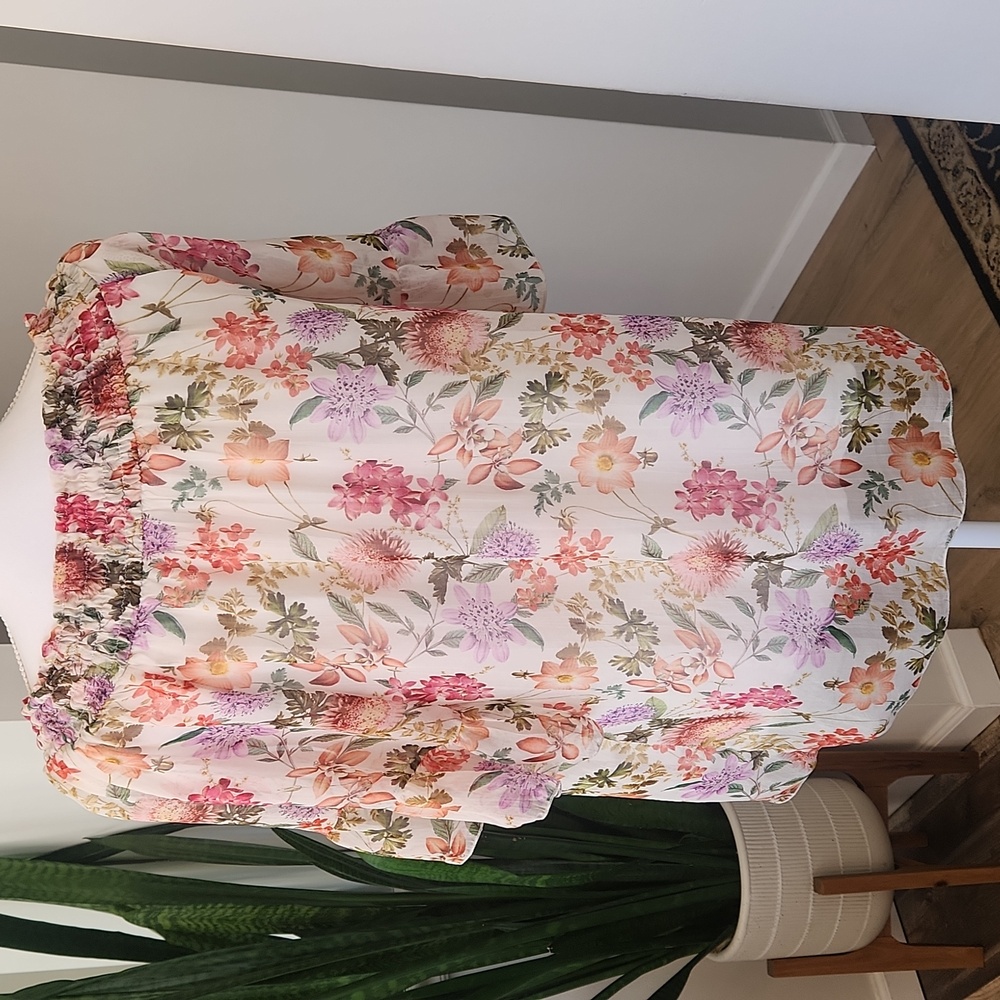 Italy Silk Floral Blouse Flutter Sleeve Boho Flowy Lined Size Large - Picture 5 of 17